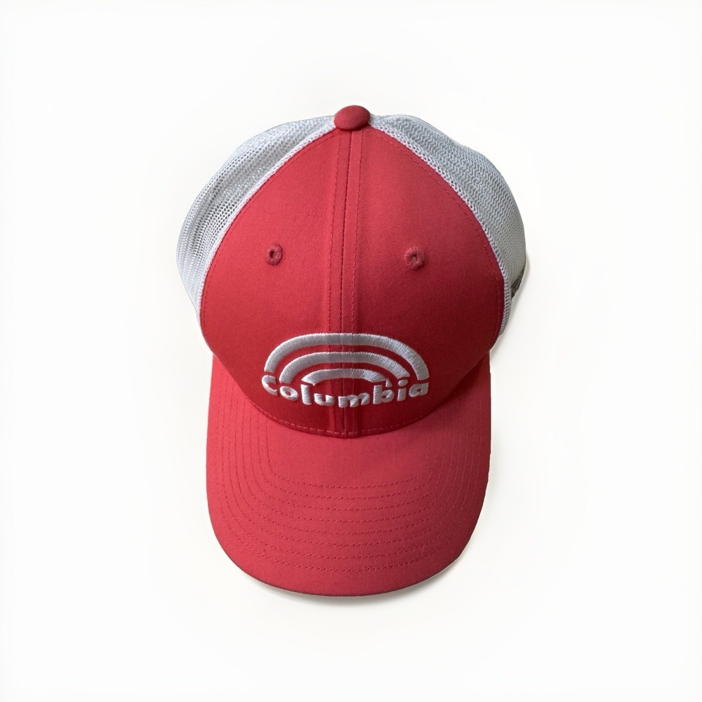 COLUMBIA RAINBOW TRUCKER HAT pink white trucker mesh back structured ADULT